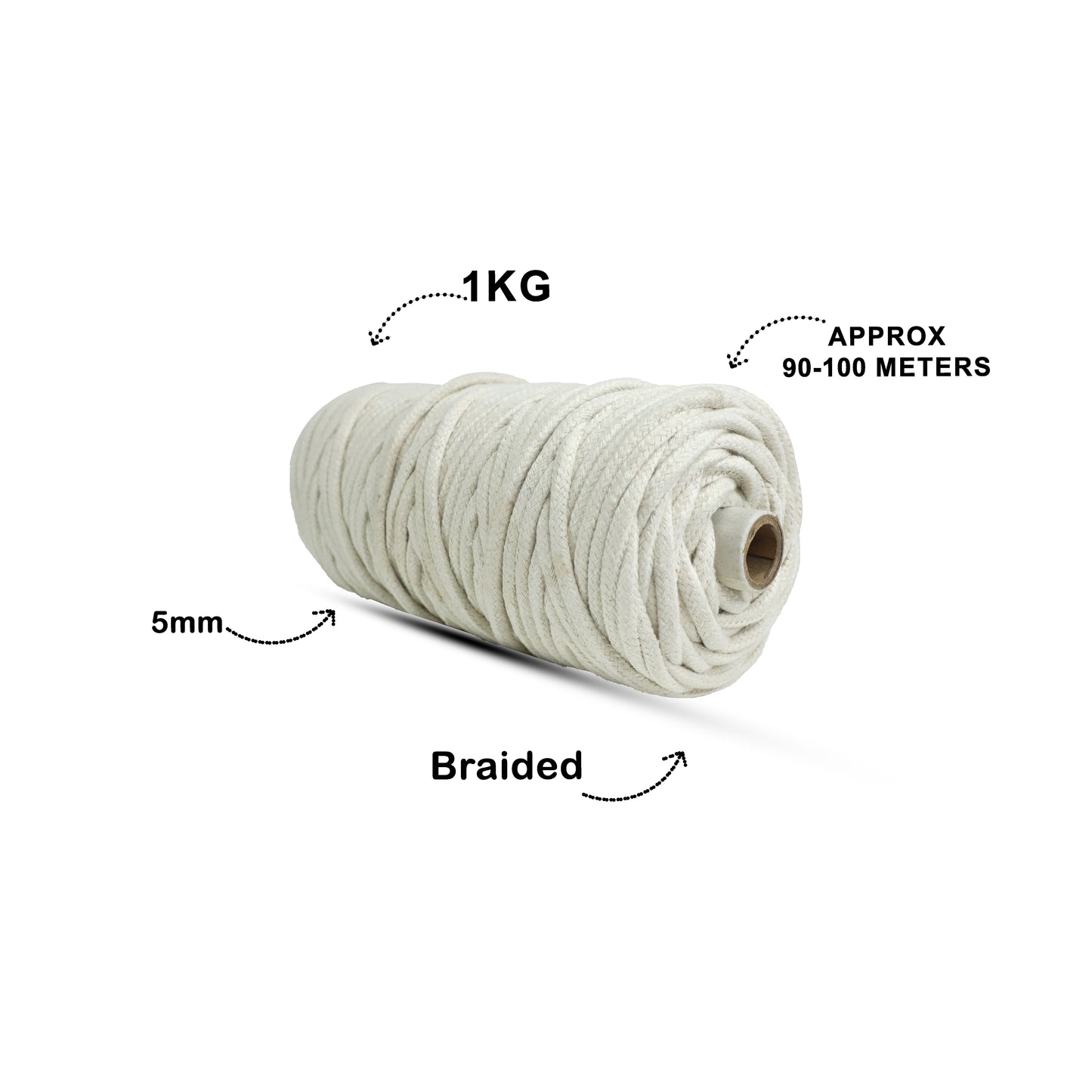 5mm Braided | Off White | Approx 100 Metres | 1kg Spool | Cotton | No 04