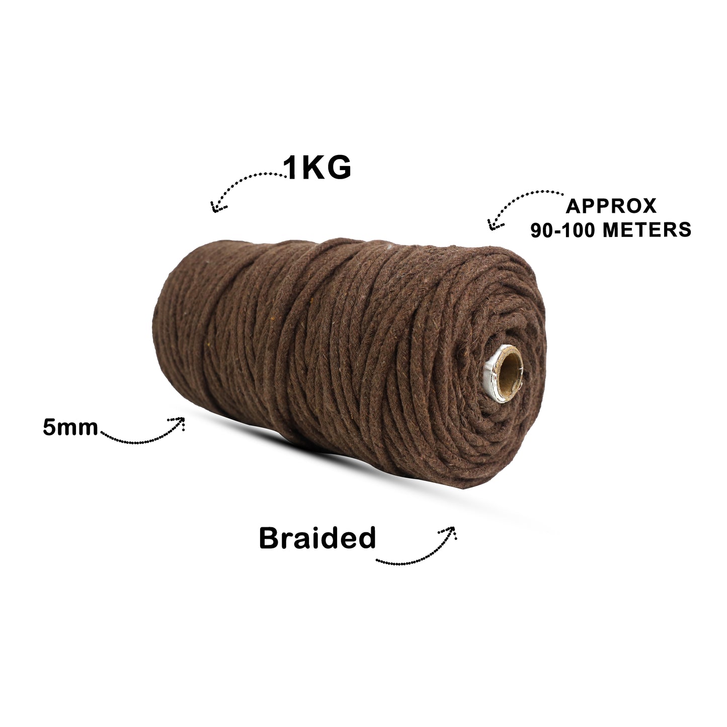 5mm Braided | Coffee Brown | Approx 100 Metres | 1kg Spool | Cotton | No 05