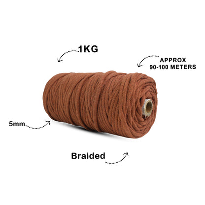 5mm Braided | Chocolate Brown | Approx 100 Metres | 1kg Spool | Cotton | No 06