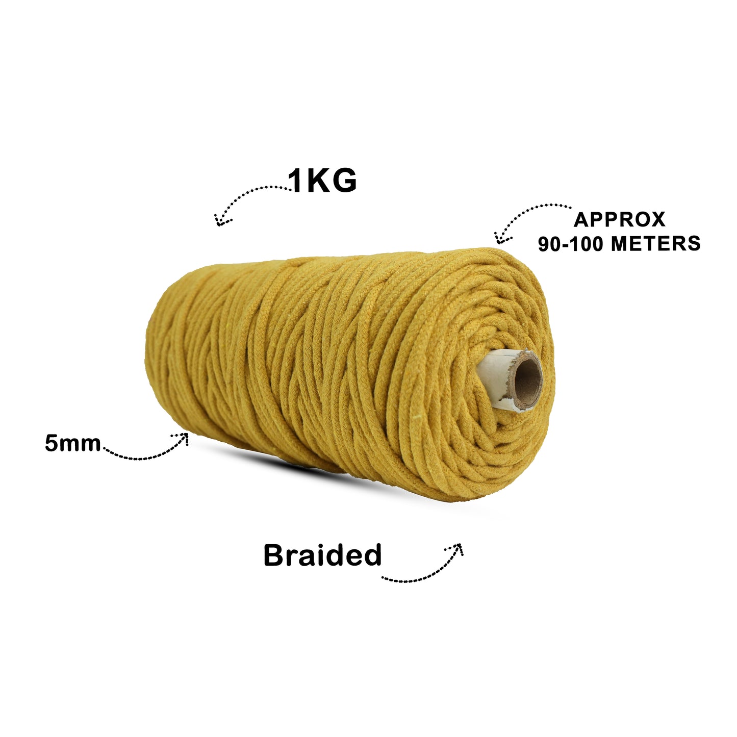 5mm Braided | Mustard | Approx 100 Metres | 1kg Spool | Cotton | No 07