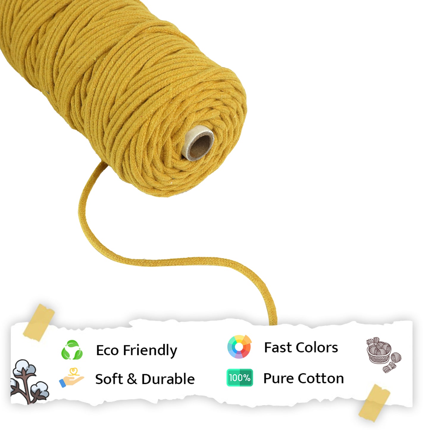 5mm Braided | Mustard | Approx 100 Metres | 1kg Spool | Cotton | No 07