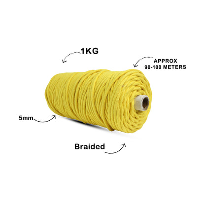 5mm Braided | Yellow | Approx 100 Metres | 1kg Spool | Cotton | No 08