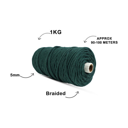 5mm Braided | Forrest Green | Approx 100 Metres | 1kg Spool | Cotton | No 10