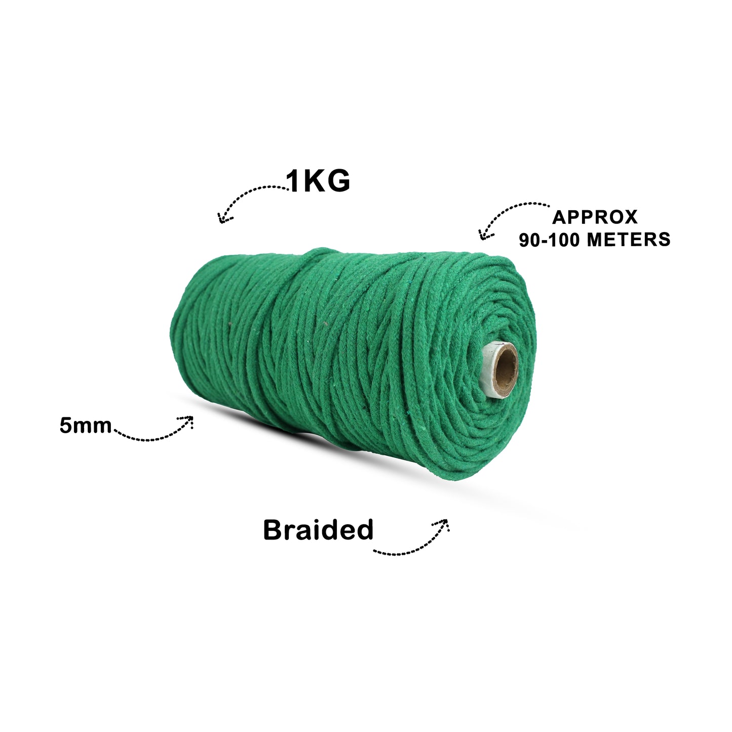 5mm Braided | Green | Approx 100 Metres | 1kg Spool | Cotton | No 11