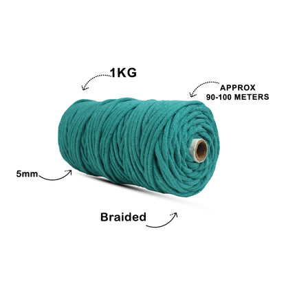 5mm Braided | Sea Green | Approx 100 Metres | 1kg Spool | Cotton | No 12