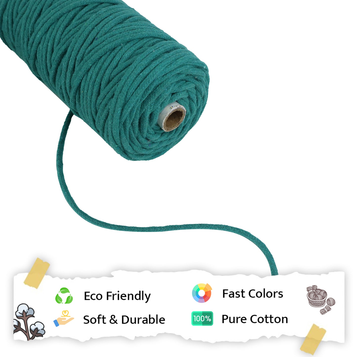 5mm Braided | Sea Green | Approx 100 Metres | 1kg Spool | Cotton | No 12