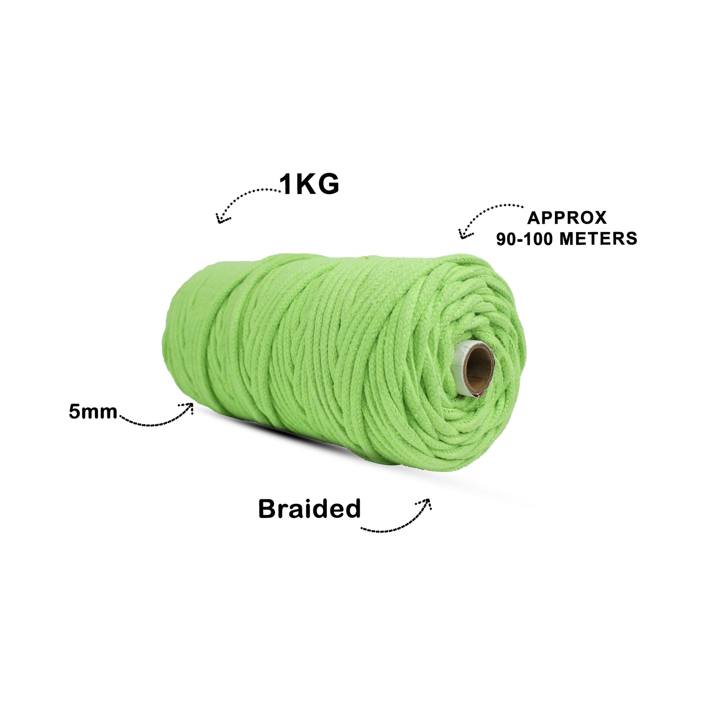 5mm Braided | Parrot Green | Approx 100 Metres | 1kg Spool | Cotton | No 13