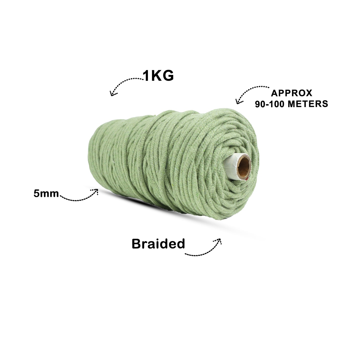 5mm Braided | Olive Green | Approx 100 Metres | 1kg Spool | Cotton | No 14