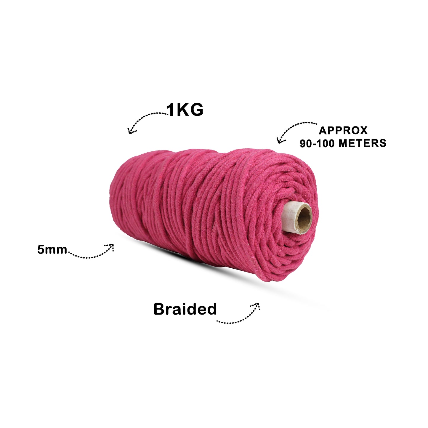 5mm Braided | Hot Pink | Approx 100 Metres | 1kg Spool | Cotton | No 16