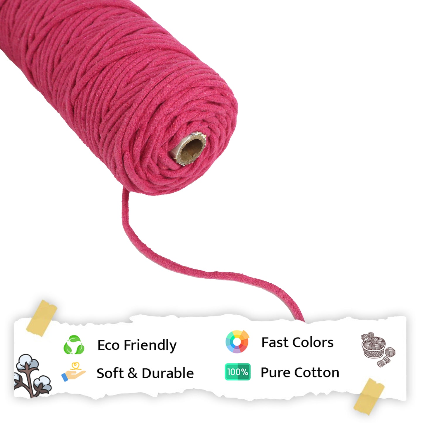 5mm Braided | Hot Pink | Approx 100 Metres | 1kg Spool | Cotton | No 16