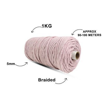 5mm Braided | Baby Pink | Approx 100 Metres | 1kg Spool | Cotton | No 18