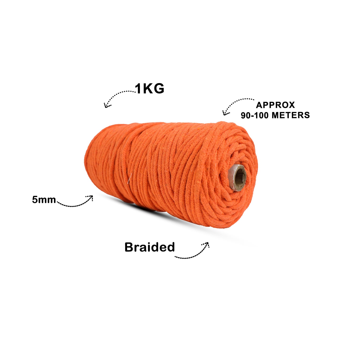 5mm Braided | Orange | Approx 100 Metres | 1kg Spool | Cotton | No 19