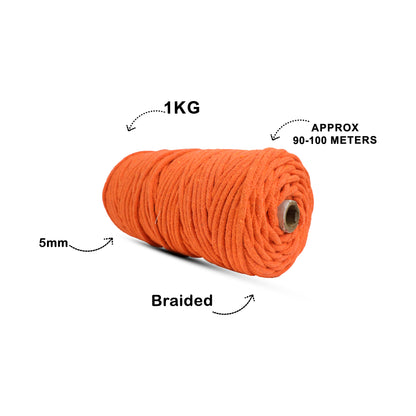 5mm Braided | Orange | Approx 100 Metres | 1kg Spool | Cotton | No 19