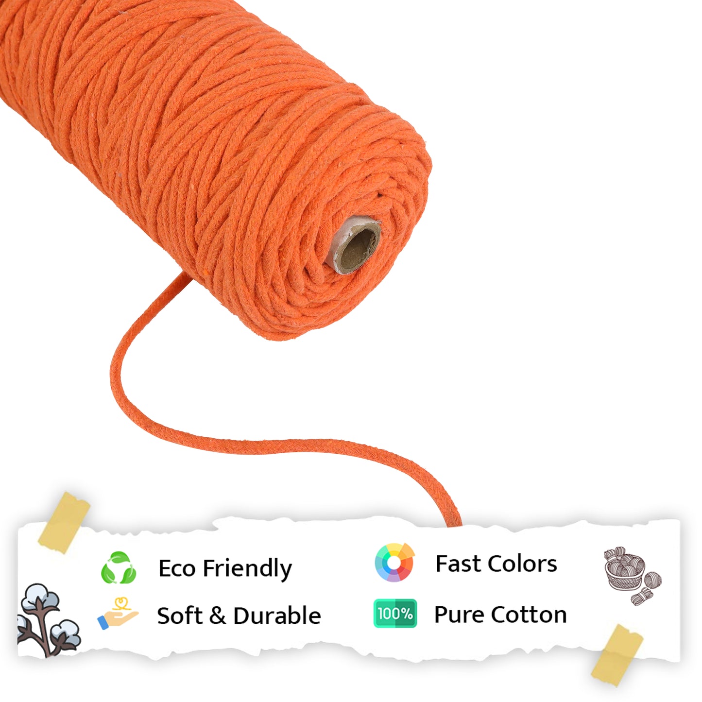 5mm Braided | Orange | Approx 100 Metres | 1kg Spool | Cotton | No 19