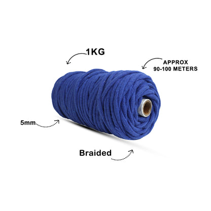 5mm Braided | Sapphire Blue | Approx 100 Metres | 1kg Spool | Cotton | No 20