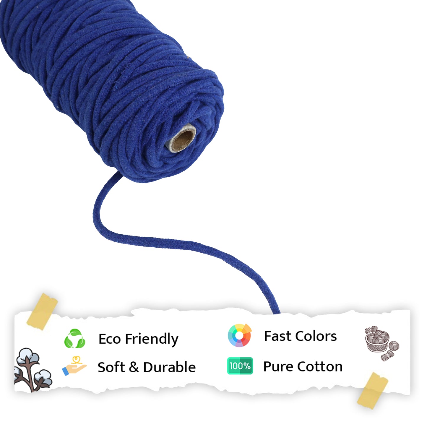 5mm Braided | Sapphire Blue | Approx 100 Metres | 1kg Spool | Cotton | No 20