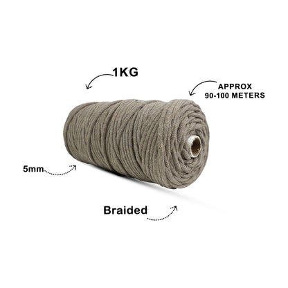 5mm Braided | Mud Color | Approx 100 Metres | 1kg Spool | Cotton | No 23