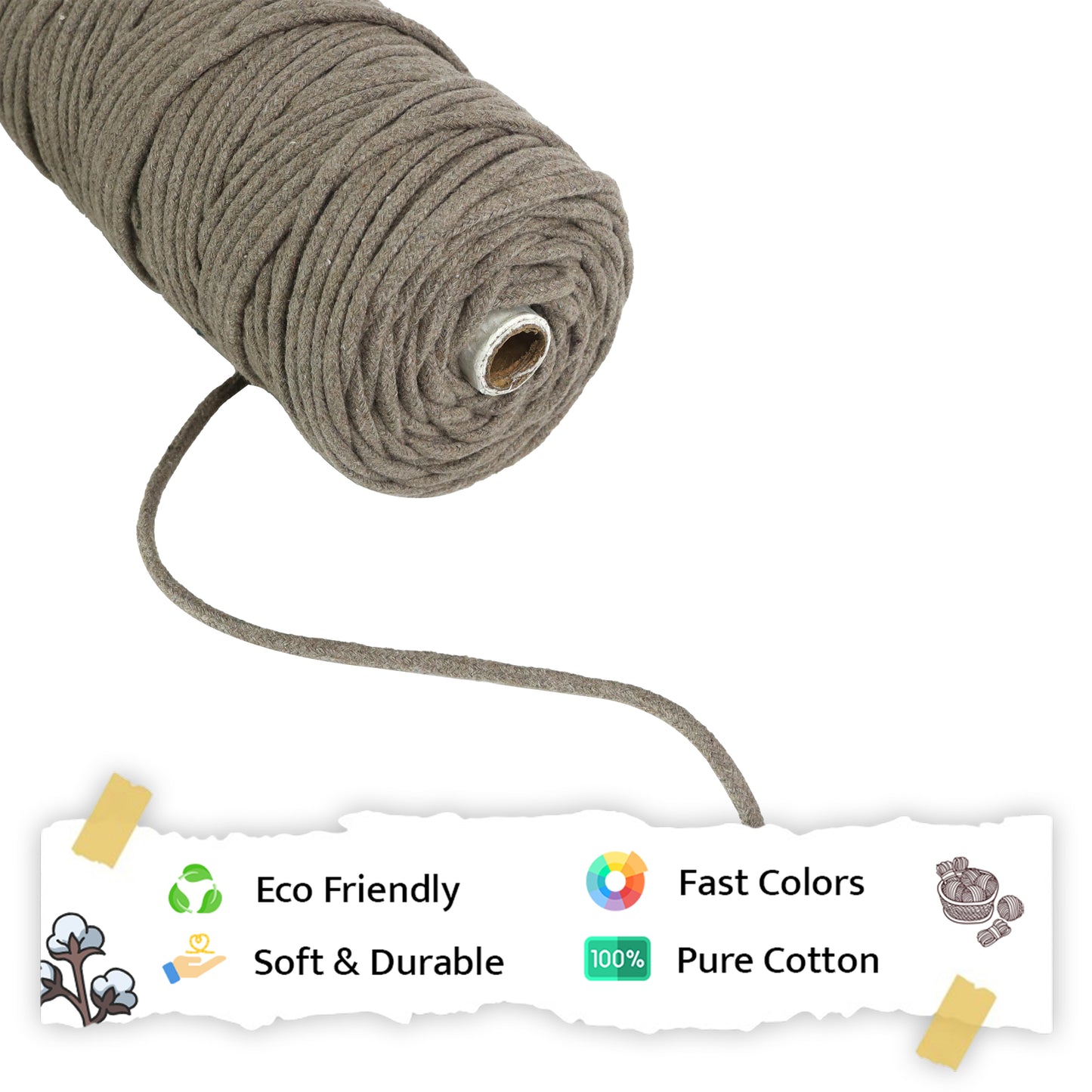 5mm Braided | Mud Color | Approx 100 Metres | 1kg Spool | Cotton | No 23