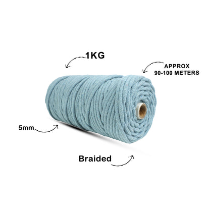 5mm Braided | Mint Blue | Approx 100 Metres | 1kg Spool | Cotton | No 25