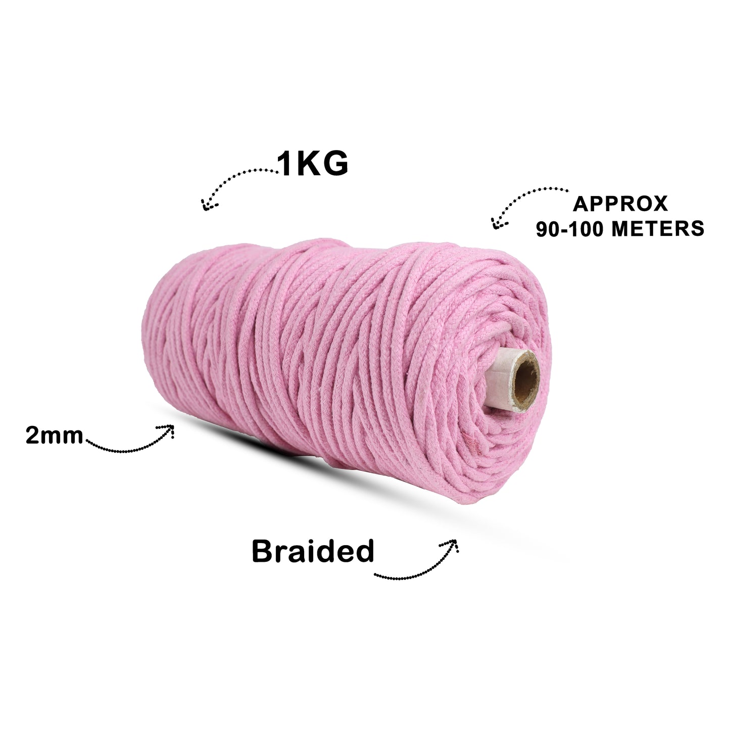 5mm Braided | Bubble Gum Pink | Approx 100 Metres | 1kg Spool | Cotton | No 26