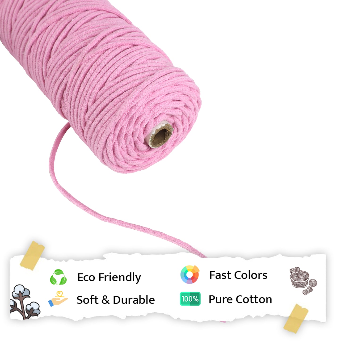 5mm Braided | Bubble Gum Pink | Approx 100 Metres | 1kg Spool | Cotton | No 26