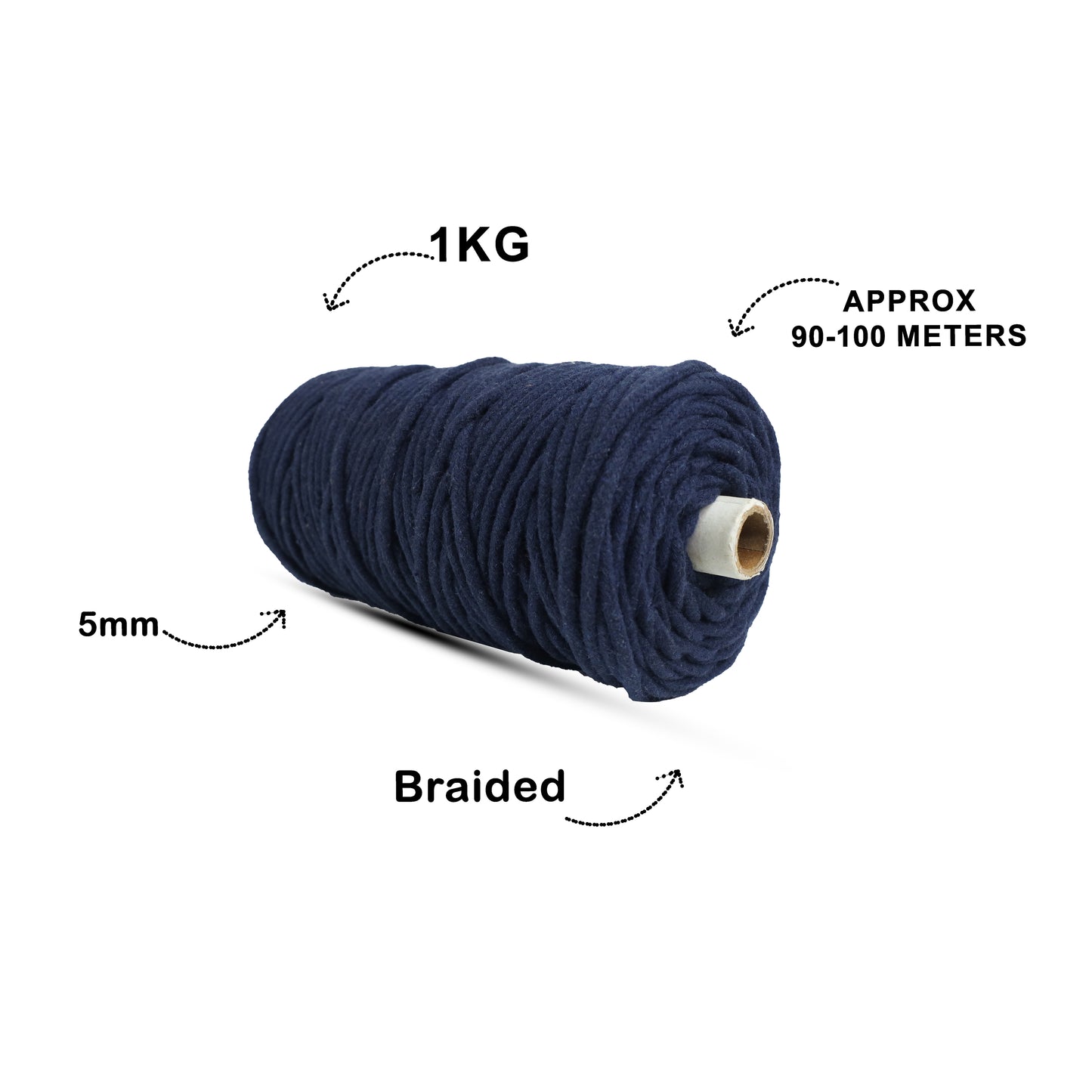 5mm Braided | Dark Blue | Approx 100 Metres | 1kg Spool | Cotton | No 27