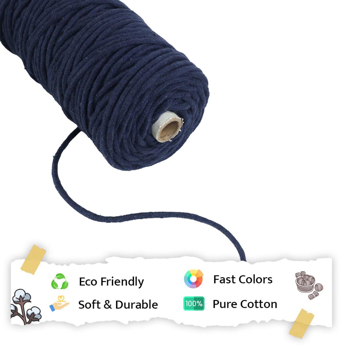 5mm Braided | Dark Blue | Approx 100 Metres | 1kg Spool | Cotton | No 27