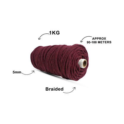 5mm Braided | Wine | Approx 100 Metres | 1kg Spool | Cotton | No 29