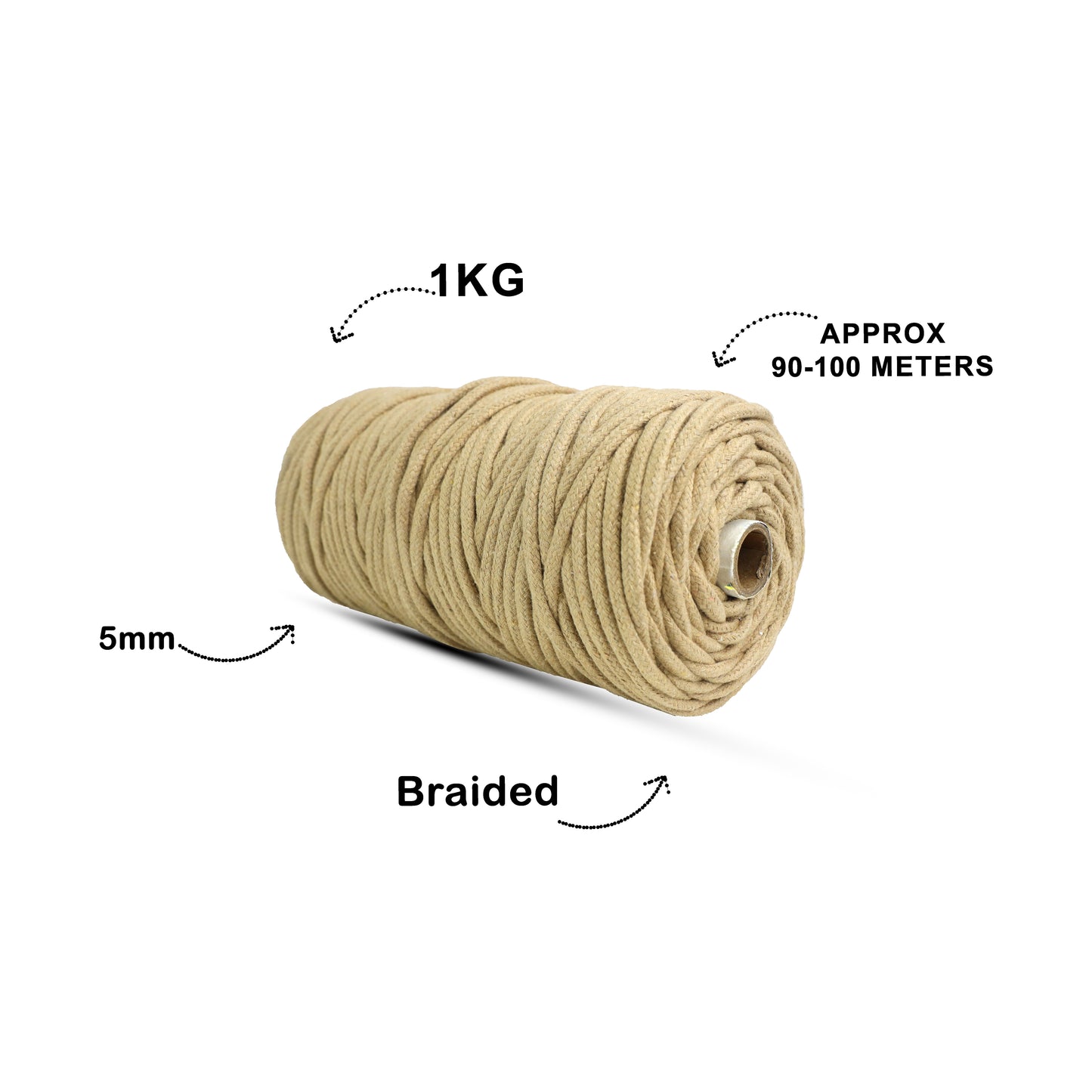 5mm Braided | Beige | Approx 100 Metres | 1kg Spool | Cotton | No 30