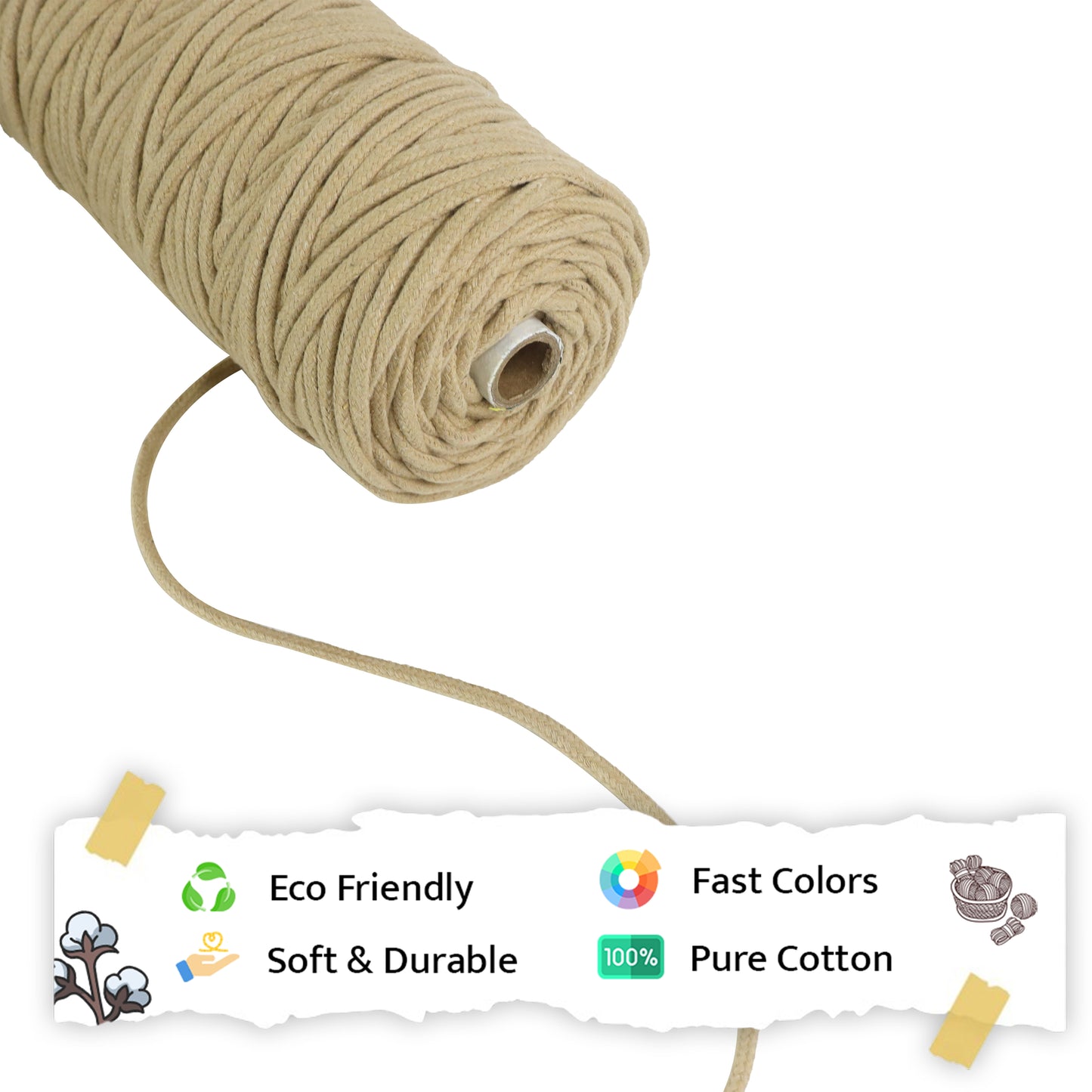 5mm Braided | Beige | Approx 100 Metres | 1kg Spool | Cotton | No 30