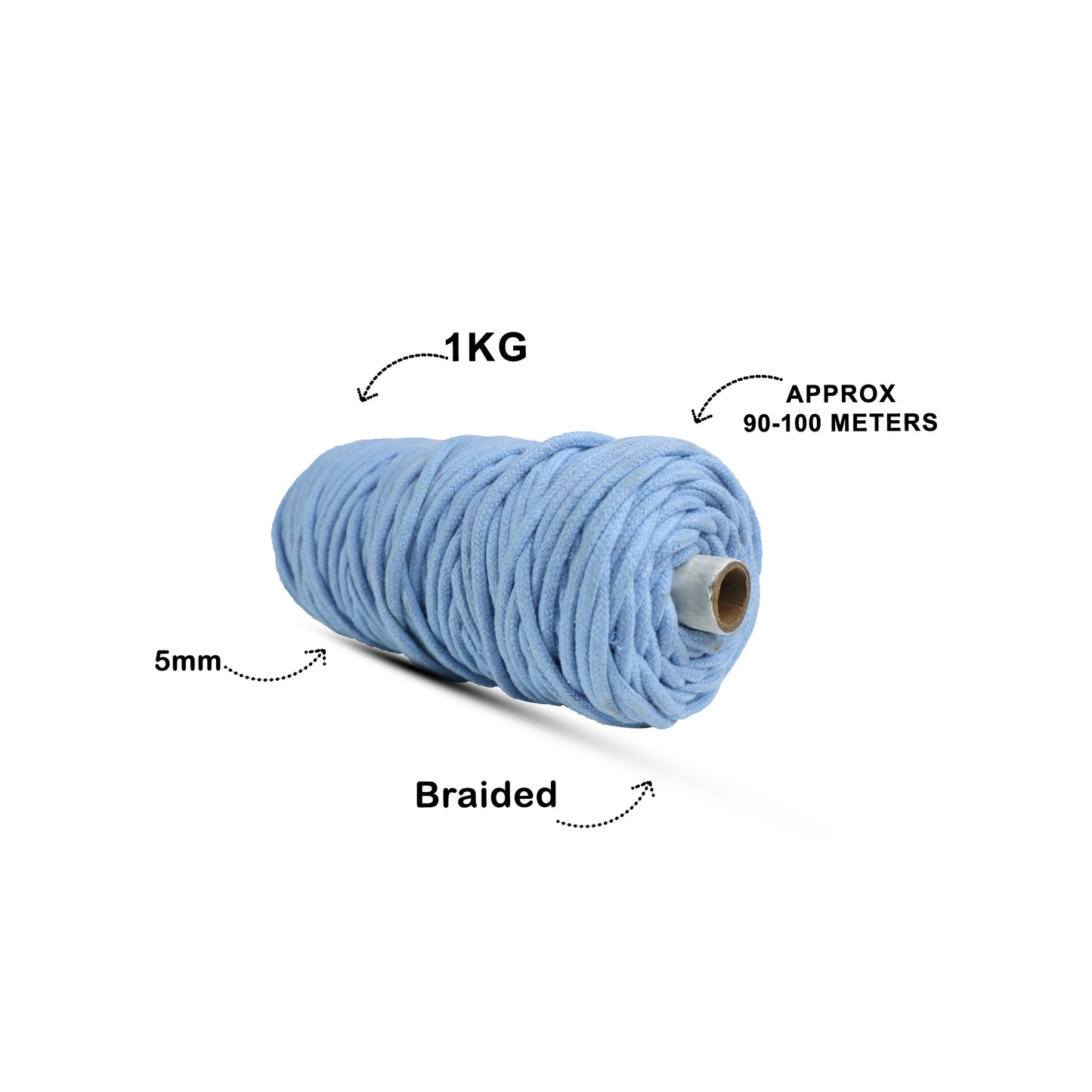 5mm Braided | Ice Blue | Approx 100 Metres | 1kg Spool | Cotton | No 32