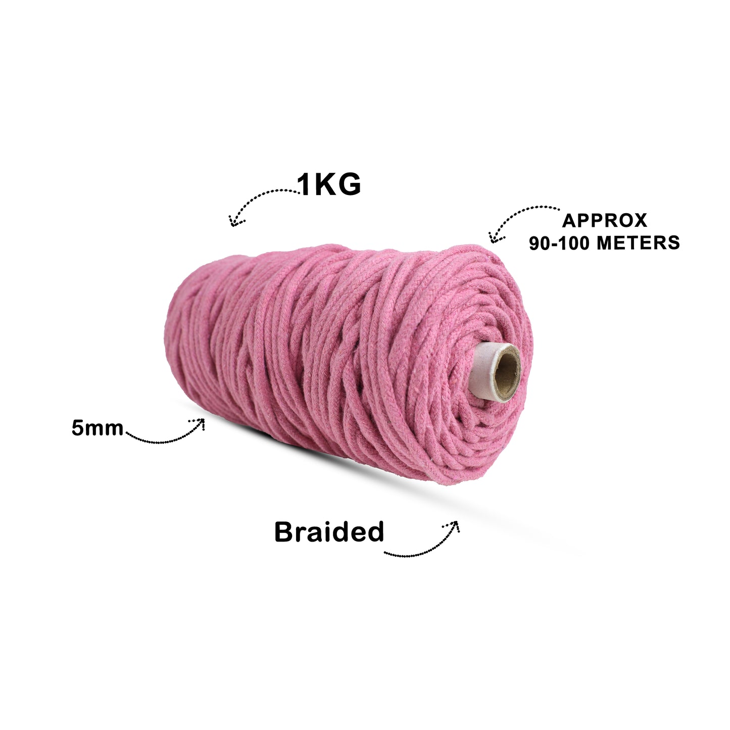 5mm Braided | Bright Pink | Approx 100 Metres | 1kg Spool | Cotton | No 33