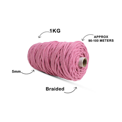 5mm Braided | Bright Pink | Approx 100 Metres | 1kg Spool | Cotton | No 33