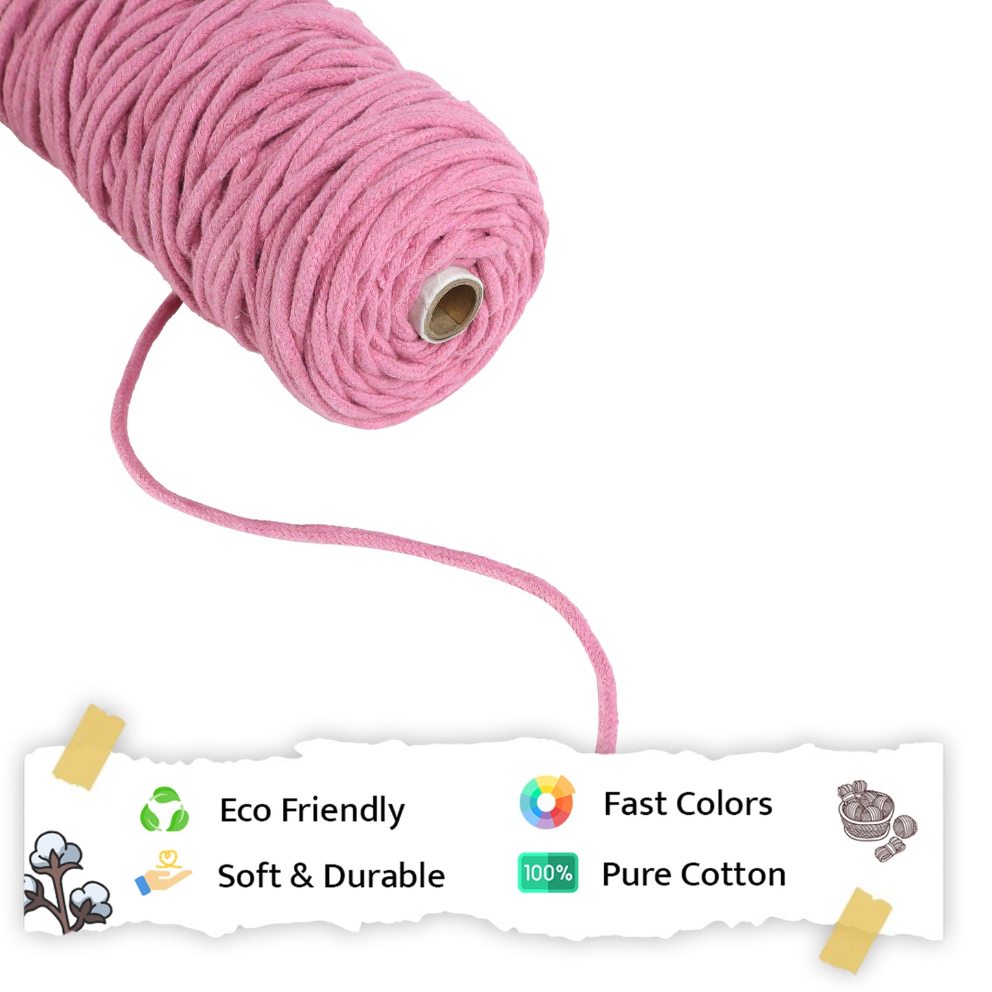 5mm Braided | Bright Pink | Approx 100 Metres | 1kg Spool | Cotton | No 33