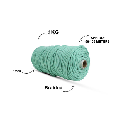 5mm Braided | Mint Green | Approx 100 Metres | 1kg Spool | Cotton | No 35