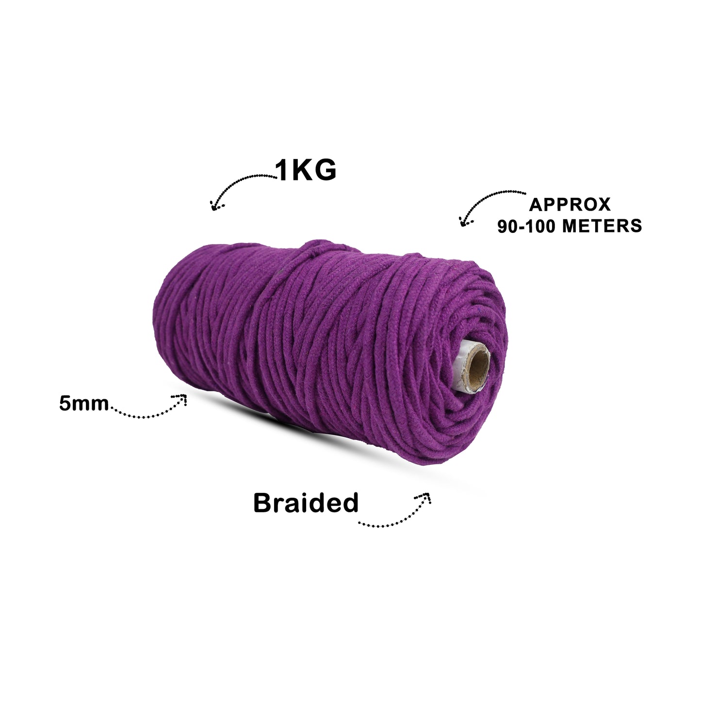 5mm Braided | Reddish Purple | Approx 100 Metres | 1kg Spool | Cotton | No 36