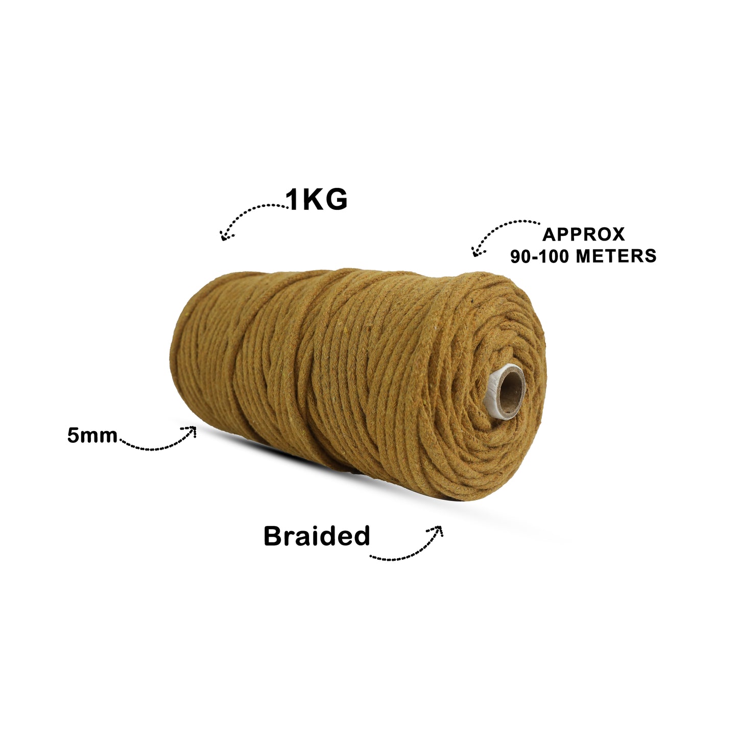 5mm Braided | Golden Mustard | Approx 100 Metres | 1kg Spool | Cotton | No 37