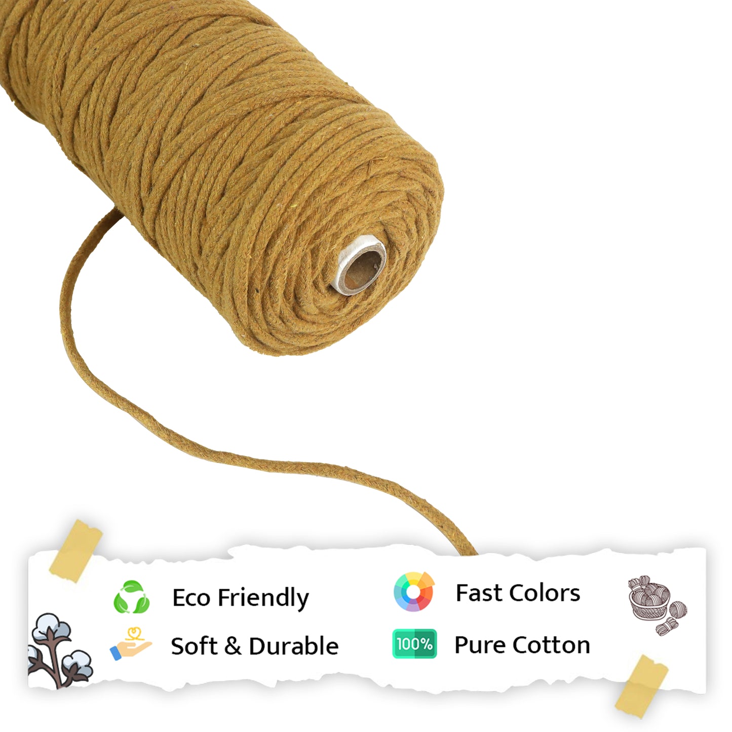 5mm Braided | Golden Mustard | Approx 100 Metres | 1kg Spool | Cotton | No 37