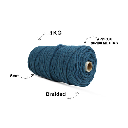 5mm Braided | Teal Blue | Approx 100 Metres | 1kg Spool | Cotton | No 39