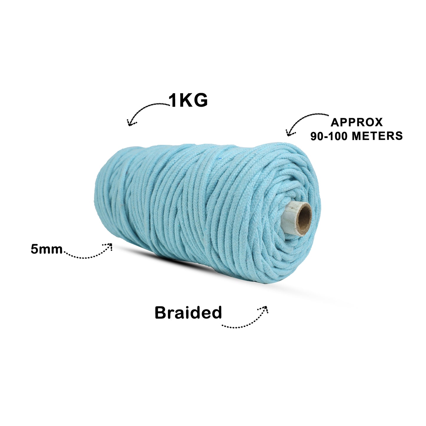 5mm Braided | Aqua Blue | Approx 100 Metres | 1kg Spool | Cotton | No 40