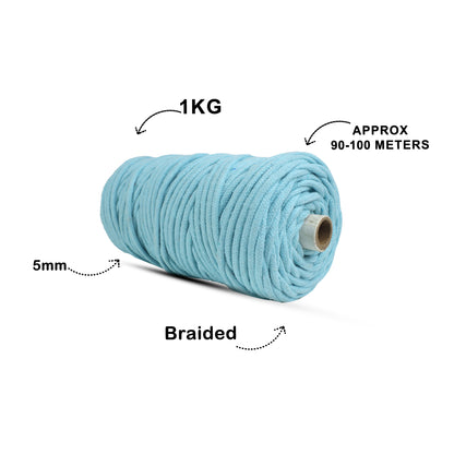 5mm Braided | Aqua Blue | Approx 100 Metres | 1kg Spool | Cotton | No 40