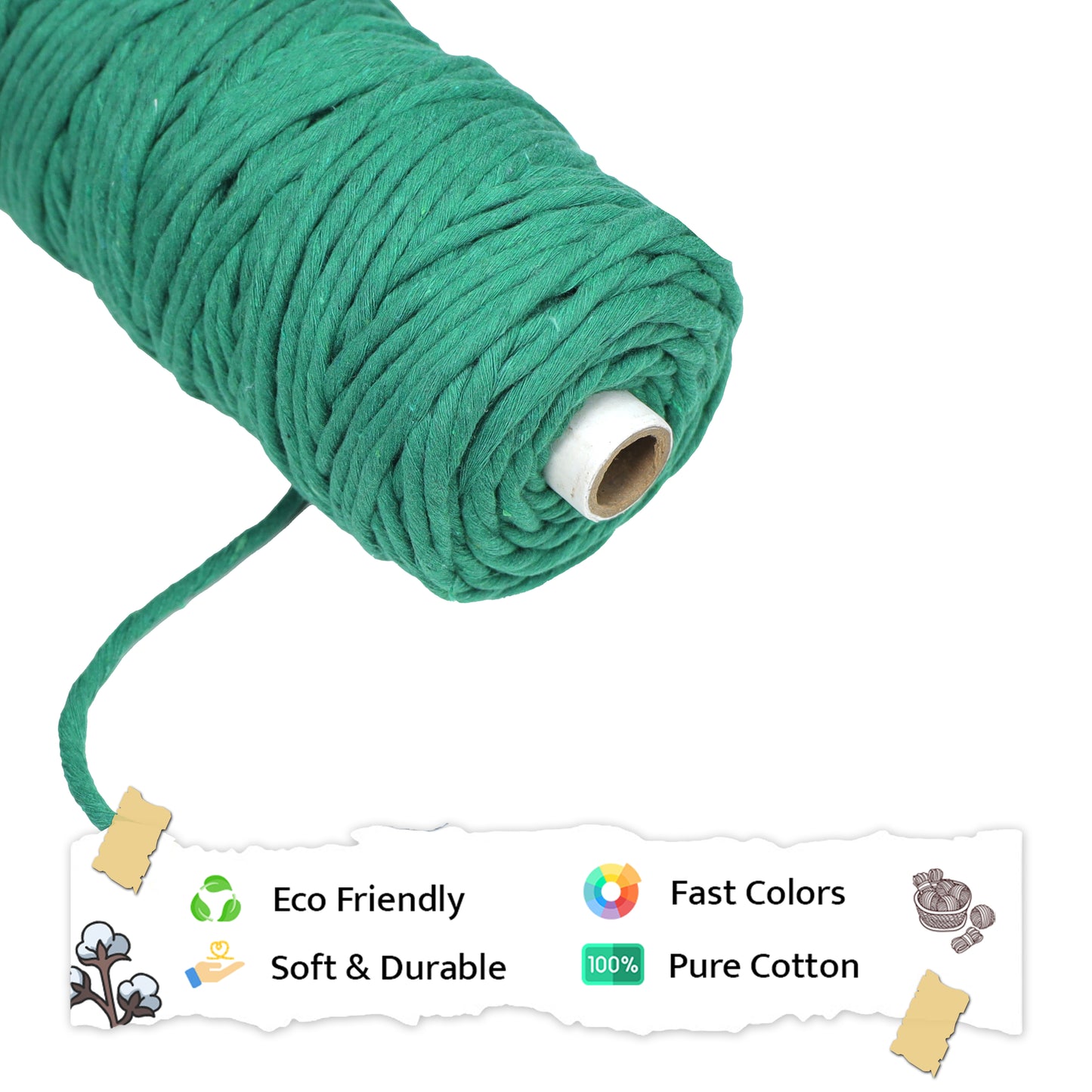 5mm Single Strand | Green | Approx 100 Metres | 1kg Spool | Cotton | No 11