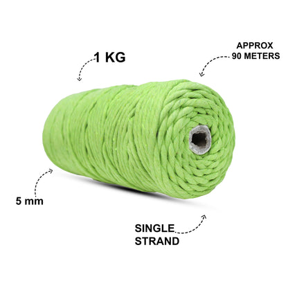 5mm Single Strand | Parrot Green | Approx 100 Metres | 1kg Spool | Cotton | No 13