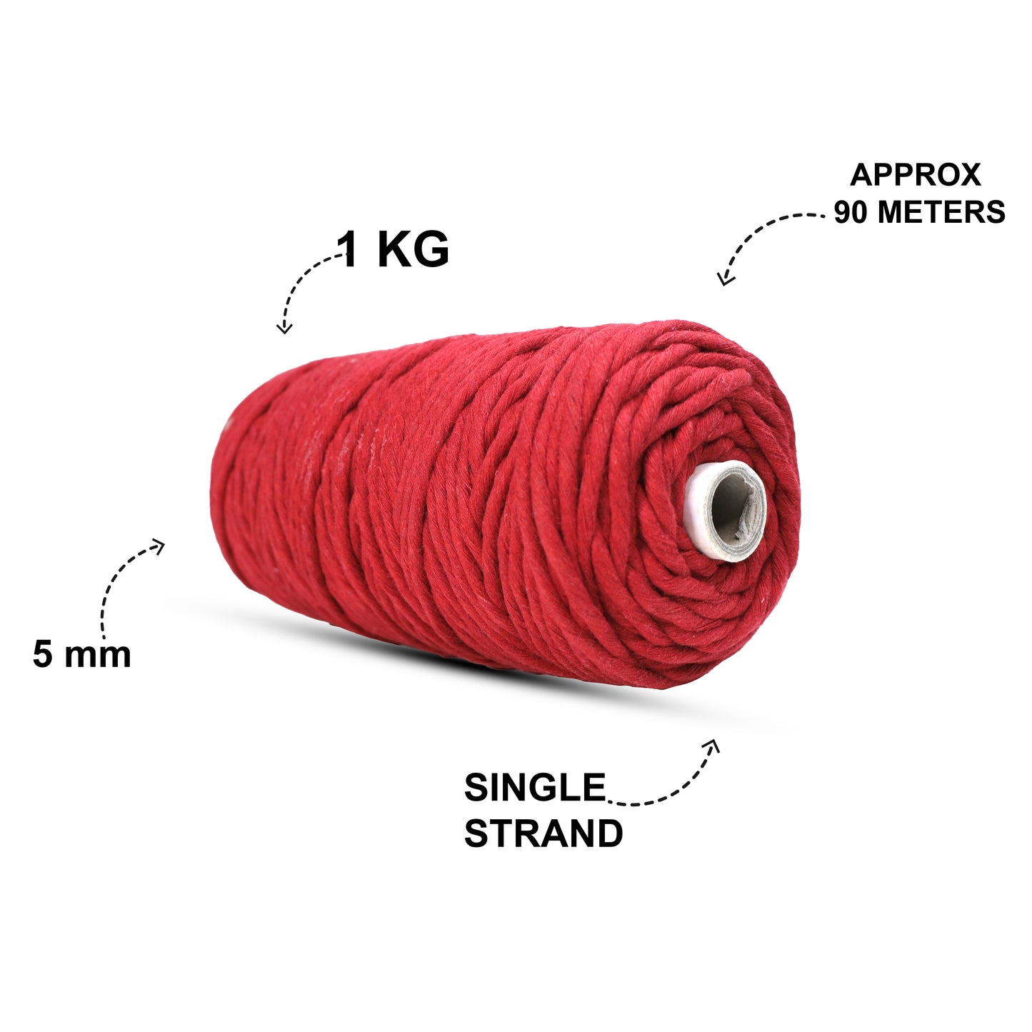 5mm Single Strand | Red | Approx 100 Metres | 1kg Spool | Cotton | No 15