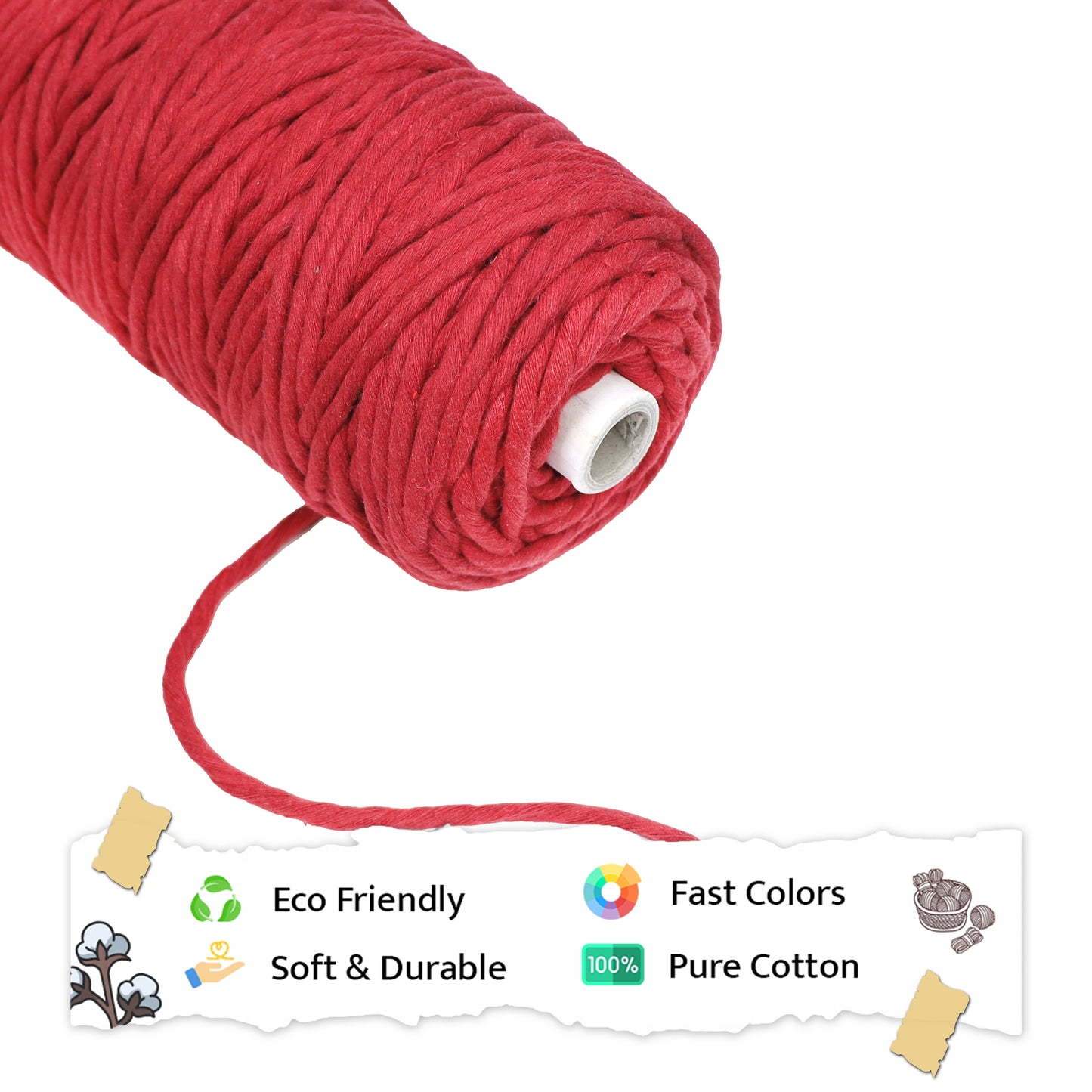 5mm Single Strand | Red | Approx 100 Metres | 1kg Spool | Cotton | No 15