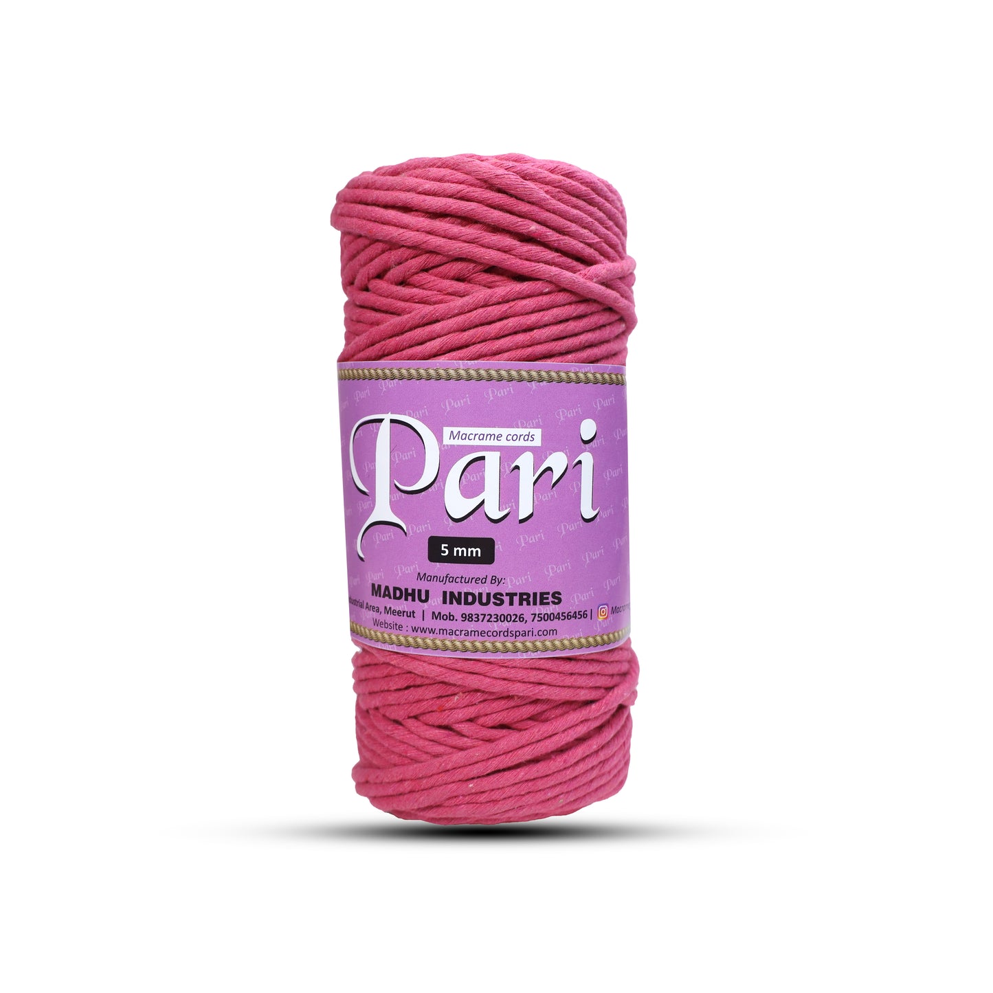 5mm સિંગલ સ્ટ્રાન્ડ | હોટ પિંક | આશરે 100 મીટર | 1 કિલો સ્પૂલ | કપાસ