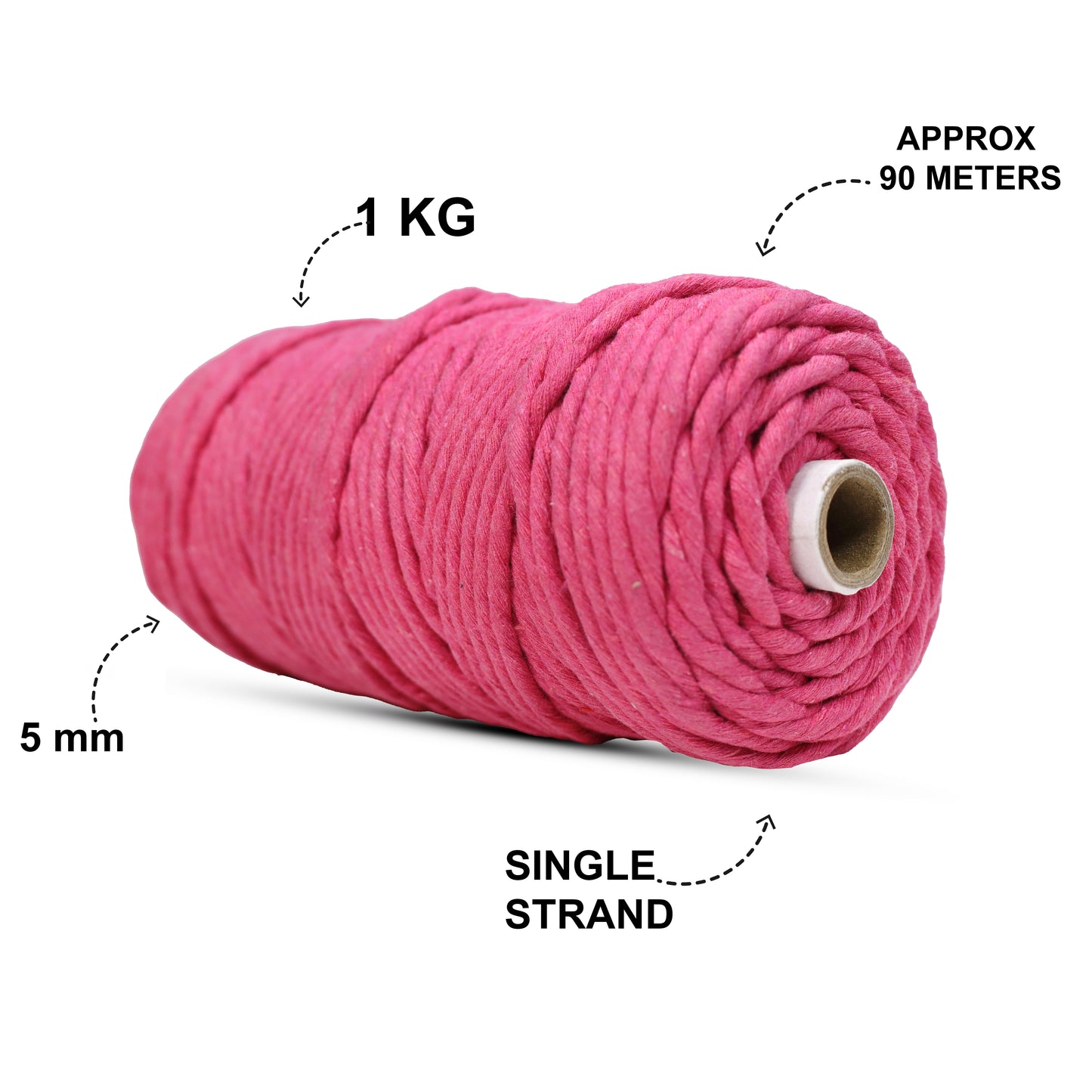 5mm સિંગલ સ્ટ્રાન્ડ | હોટ પિંક | આશરે 100 મીટર | 1 કિલો સ્પૂલ | કપાસ