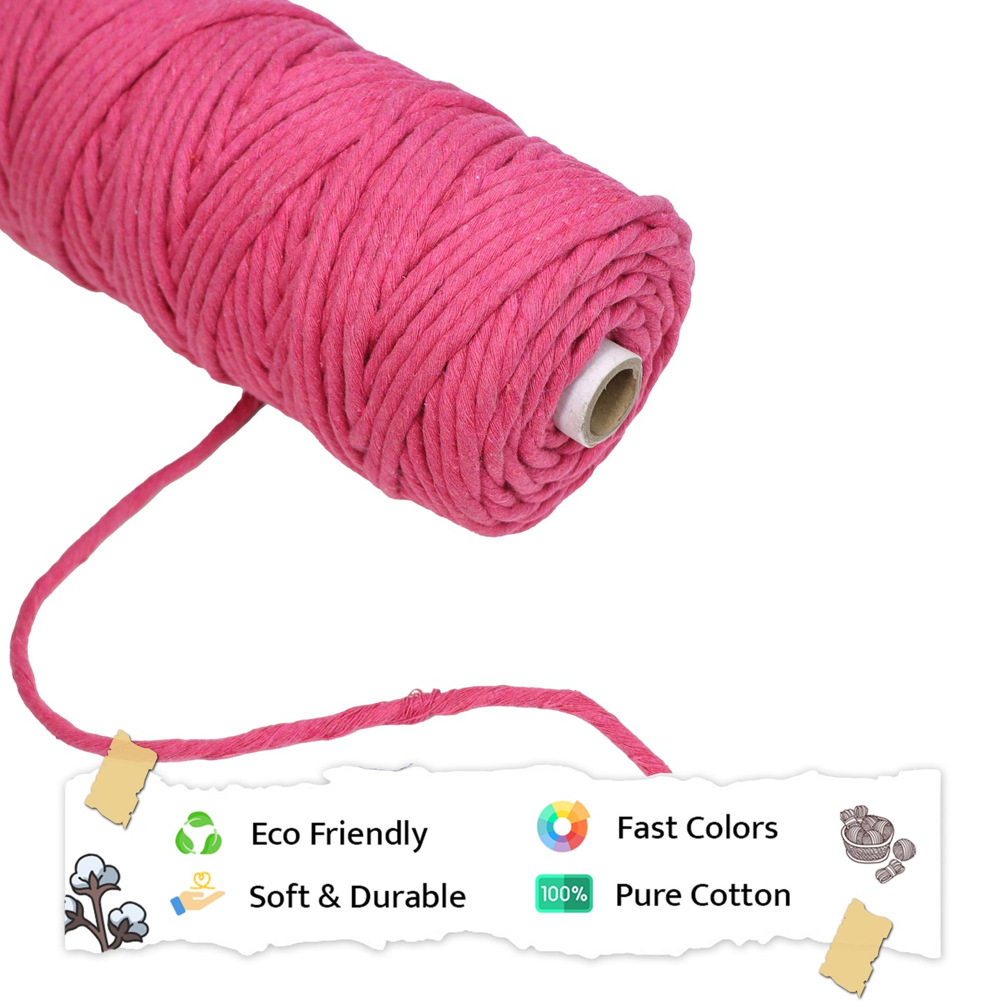 5mm સિંગલ સ્ટ્રાન્ડ | હોટ પિંક | આશરે 100 મીટર | 1 કિલો સ્પૂલ | કપાસ