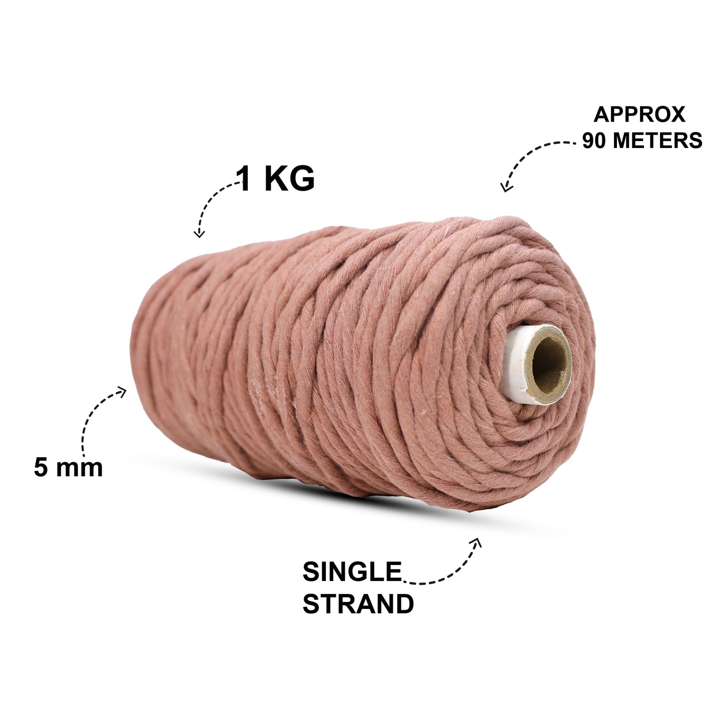 5mm Single Strand | Peach | Approx 100 Metres | 1kg Spool | Cotton | No 17