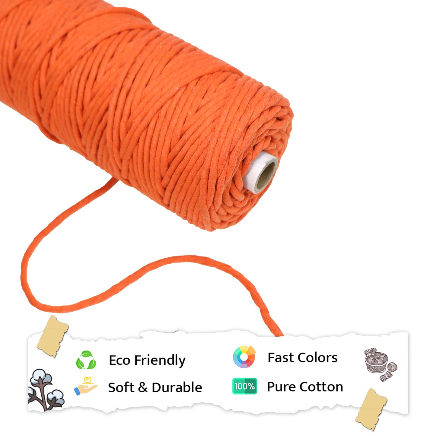 5mm Single Strand | Orange | Approx 100 Metres | 1kg Spool | Cotton | No 19